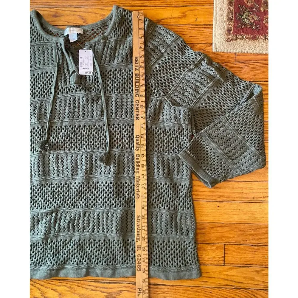 NWT CJ Banks Crochet Knit Sweater Women’s Plus 3X Olive Green $55 - Picture 6 of 10